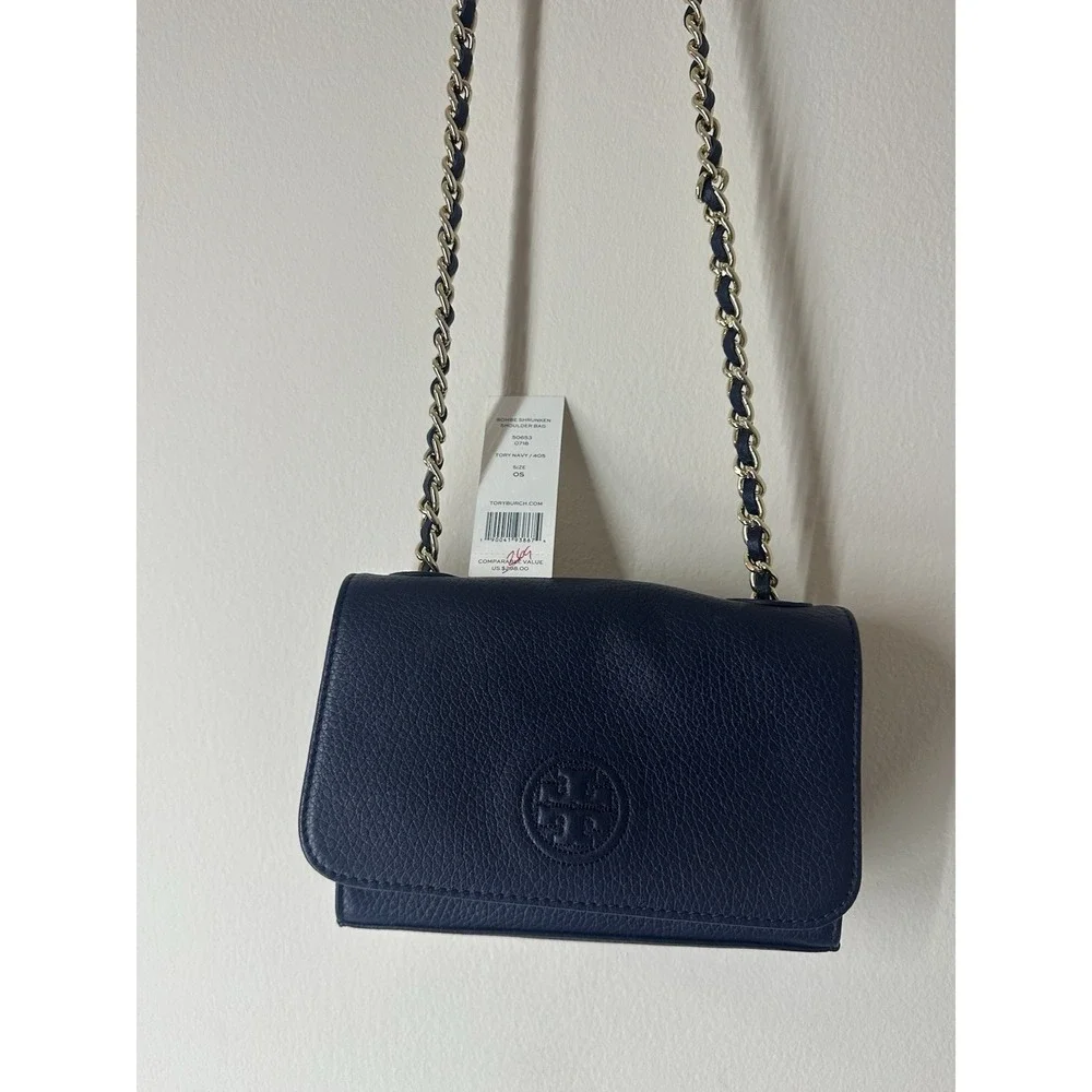 New Tory Burch CHELSEA PEBBLED CROSSBODY BAG color Navy Blue